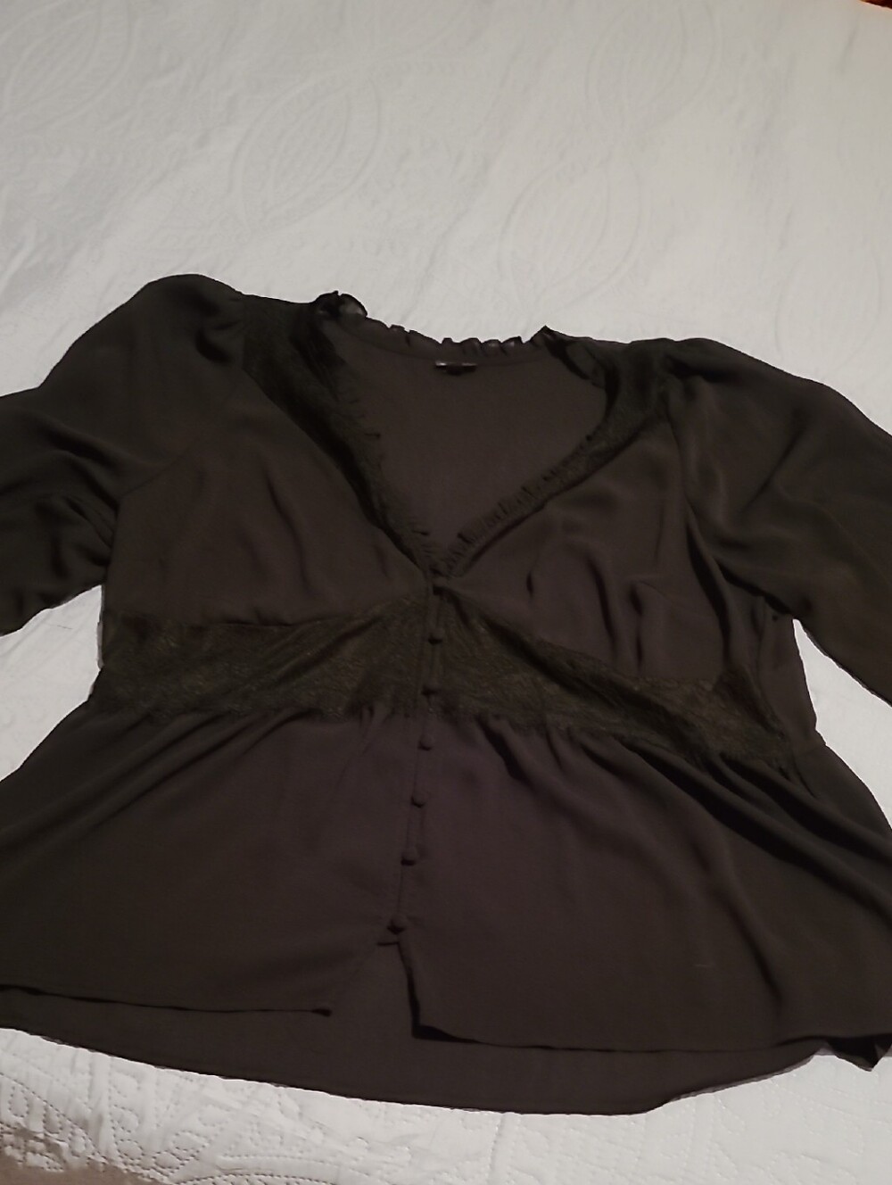 torrid Black V-Neck Lace-Trim Button Front Blouse